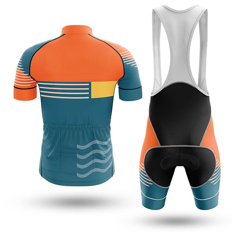 Men's Cycling Jersey with Bib Shorts Short Sleeve Mountain Bike MTB Road Bike Cycling Orange Bike Clothing Suit 3D Pad Breathable Quick Dry Back Pocket Polyester Spandex Sports Lines / Waves Funny2