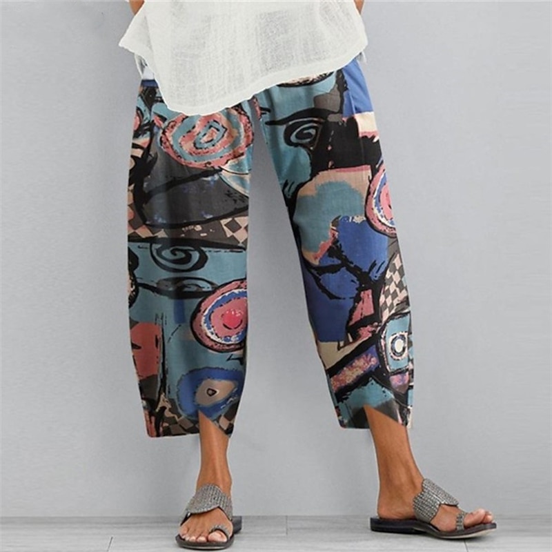 Women's Normal Pants Chinos Slacks Basic Casual / Sporty Ankle-Length Mid Waist Graphic Prints Graffiti Pocket Baggy Print Comfort Inelastic Daily Weekend Pink Red Blue Light Blue Summer4