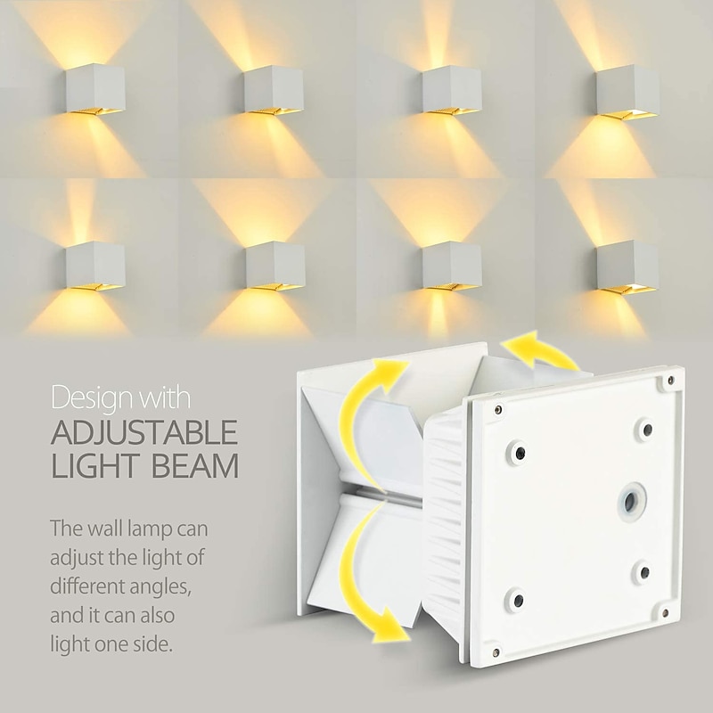 LED Outdoor/Indoor Wall Light IP65 12W 6000K White 3000K Warm Adjustable Beam Angle Waterproof 1000lm Sconce Fixture for Home Garden3