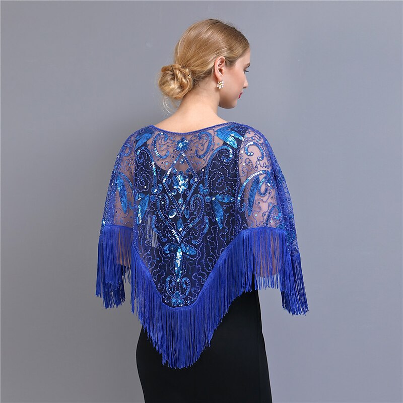 Vintage 1920s The Great Gatsby Party Costume Masquerade Shawls The Great Gatsby Wedding Guest Sequins Tassel Fringe Sequin Tassel Fancy Dress Women's Wedding Party Wedding Guest Adults' Shawl3