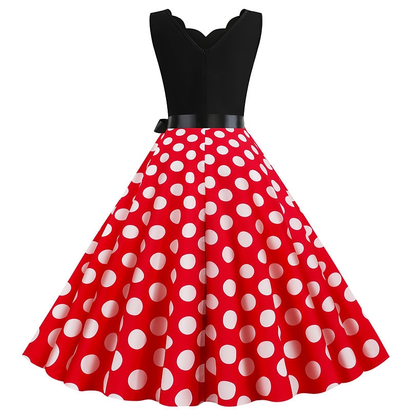 Polka Dots Retro Vintage 1950s Grease Outfits A-Line Dress Swing Dress Flare Dress Polka Dot Fancy Dress Women's Party / Evening Adults' Dress Earrings Headband4