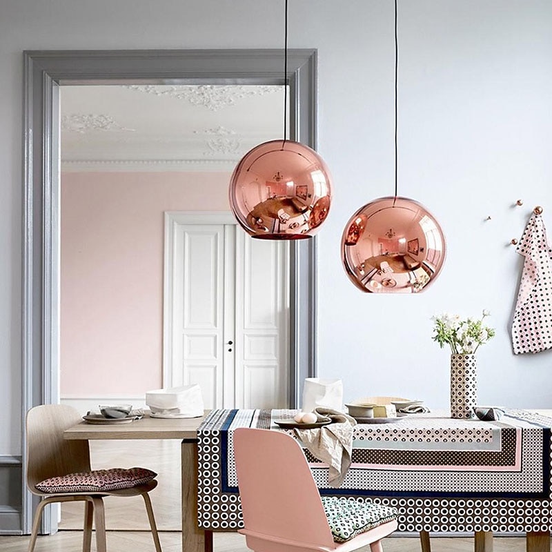 LED Pendant Light Rose Gold Globe Design Kitchen Island Light 15cm 20cm 25cm Single Desgin Metal Electroplated Modern Dining Room Living Room 110-120V 220-240V2