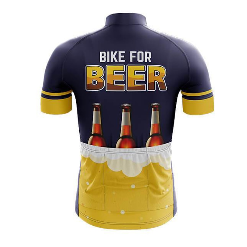Men's Cycling Jersey Funny Beer Short Sleeve Bike Jersey Top with 3 Rear Pockets Mountain Bike MTB Road Bike Cycling Quick Dry Reflective Strips Back Pocket Moisture Wicking Sports Black Yellow Navy4
