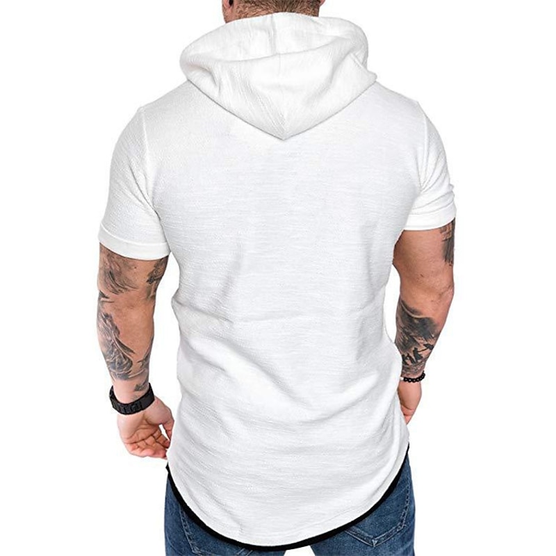 Men's T Shirt Short Sleeve Hooded Spring & Summer Plain Simple Muscle Black White Army Green Top Tee for Men4