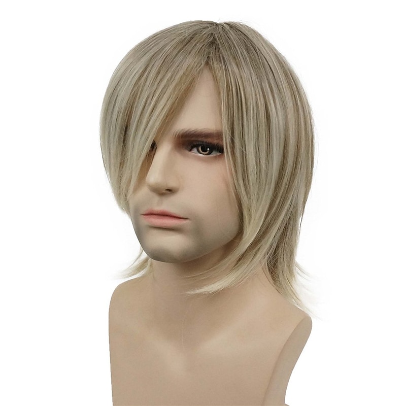 Blond Men's Straight Wig Wig Cosplay Carnival Medium Long Wig3