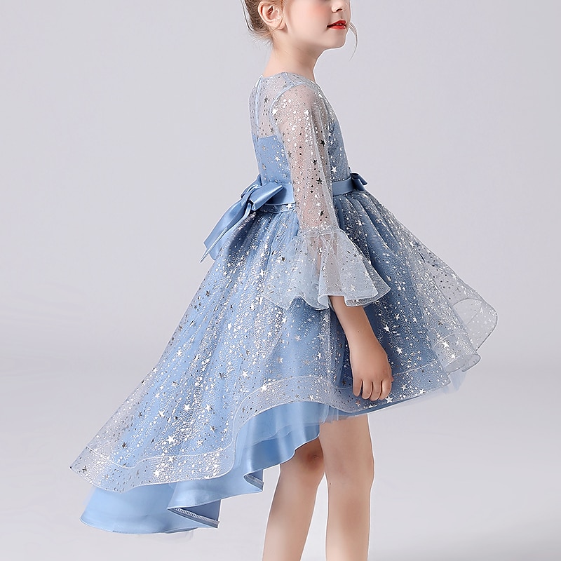 Kids Girls' Dress Sequin Long Sleeve Party Birthday Graduation Sparkle Princess Sweet Polyester Midi 4-13 Years Red Blue4