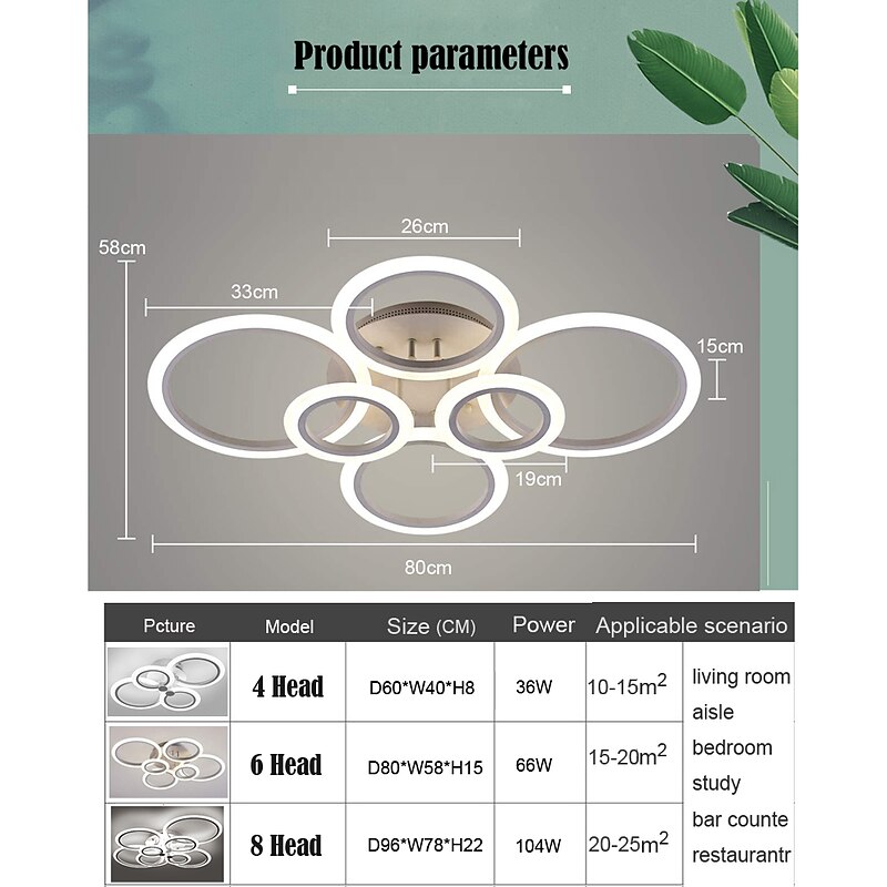 LED Ceiling Light Glow outward LED Ceiling Light 4/6/8-Light Flush Mount Lights Circle Design Modern Style Simplicity Acrylic 90W Living Room Dining Room Bedroom Light Fixture3