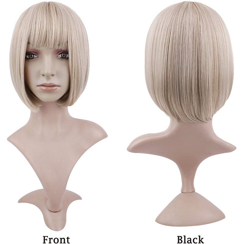 Straight Wig Short Bob Wigs With Air Bangs Shoulder Length Women's Wig Straight Synthetic Cosplay Wig Pastel Bob Wig for Girl Costume Wigs Mixed Blonde Color 10 Inch2