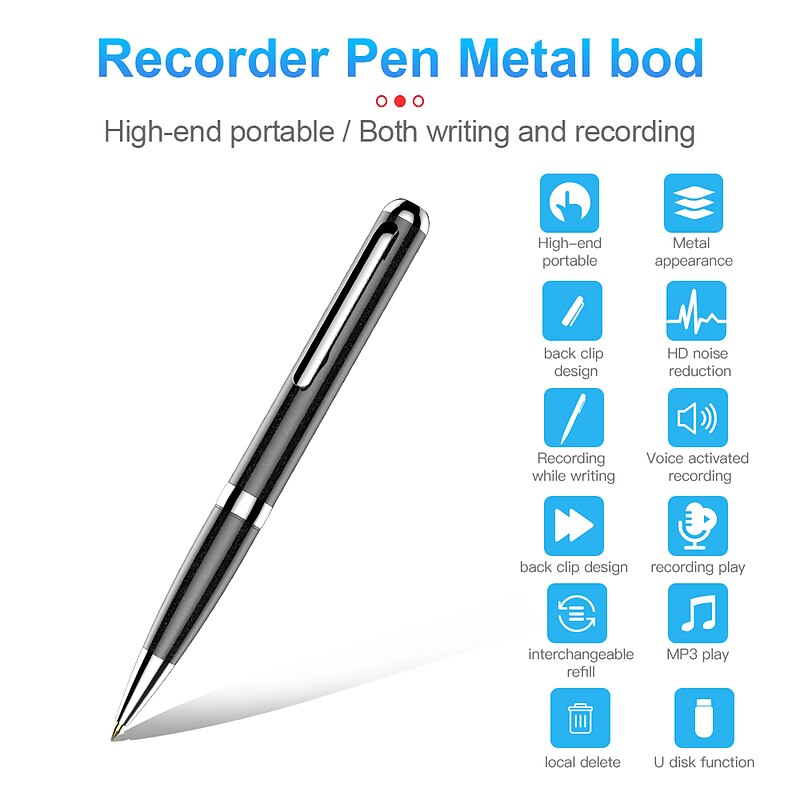 Mini Digital Voice Recorder Pen Voice-to-text Writing Audio Recorders Mp3 Playback Ai Smart HD Noise Reduction 8G to 32GB Dictaphone