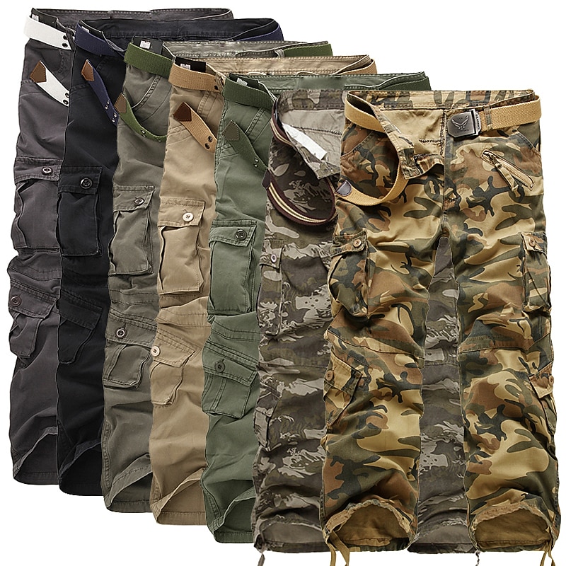Men's Cargo Pants Hiking Pants Trousers Tactical Pants Military Spring Outdoor Skin Friendly Quick Dry Multi Pockets Sweat wicking Cargo Pants Bottoms Jungle camouflage ArmyGreen Cotton Work Camping
