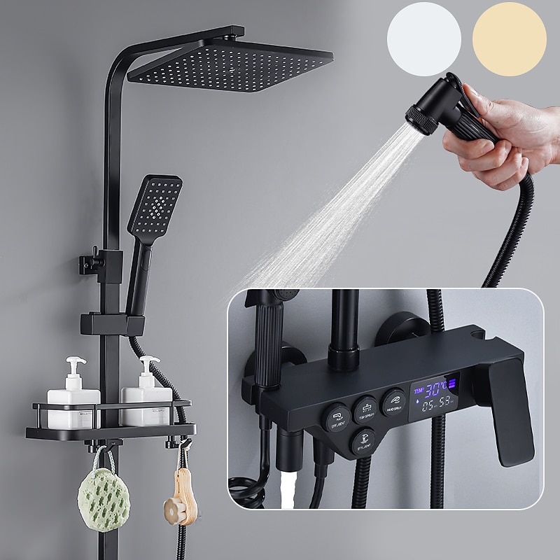 Shower Faucet / Shower System / Rainfall Shower Head System Set - Handshower Included LED Rainfall Shower Contemporary Electroplated / Painted Finishes Mount Outside Ceramic Valve Bath Shower Mixer