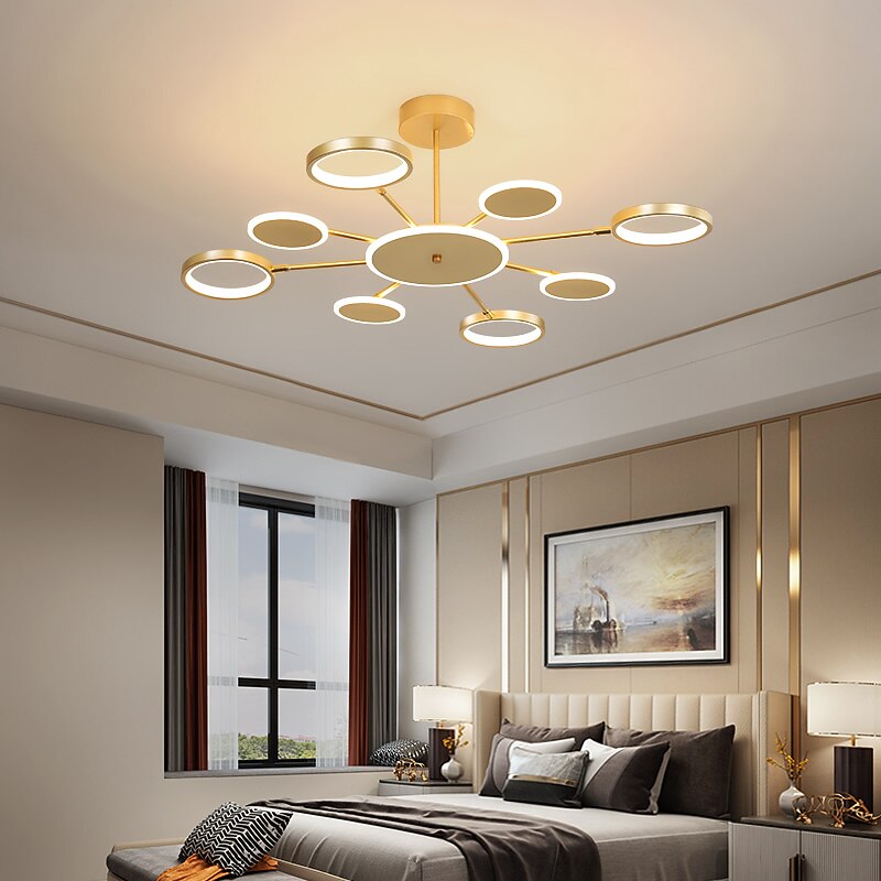6/8/12 Heads LED Pendant Light Chandelier Modern Black Gold Circle Adjustable Design Metal Artistic Style Hollow Out Painted Finishes Contemporary Nordic Style 110-120V 220-240V3