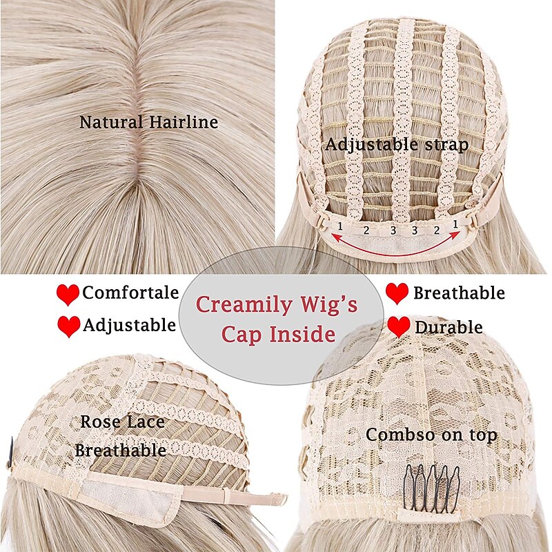 Straight Wig Short Bob Wigs With Air Bangs Shoulder Length Women's Wig Straight Synthetic Cosplay Wig Pastel Bob Wig for Girl Costume Wigs Mixed Blonde Color 10 Inch4