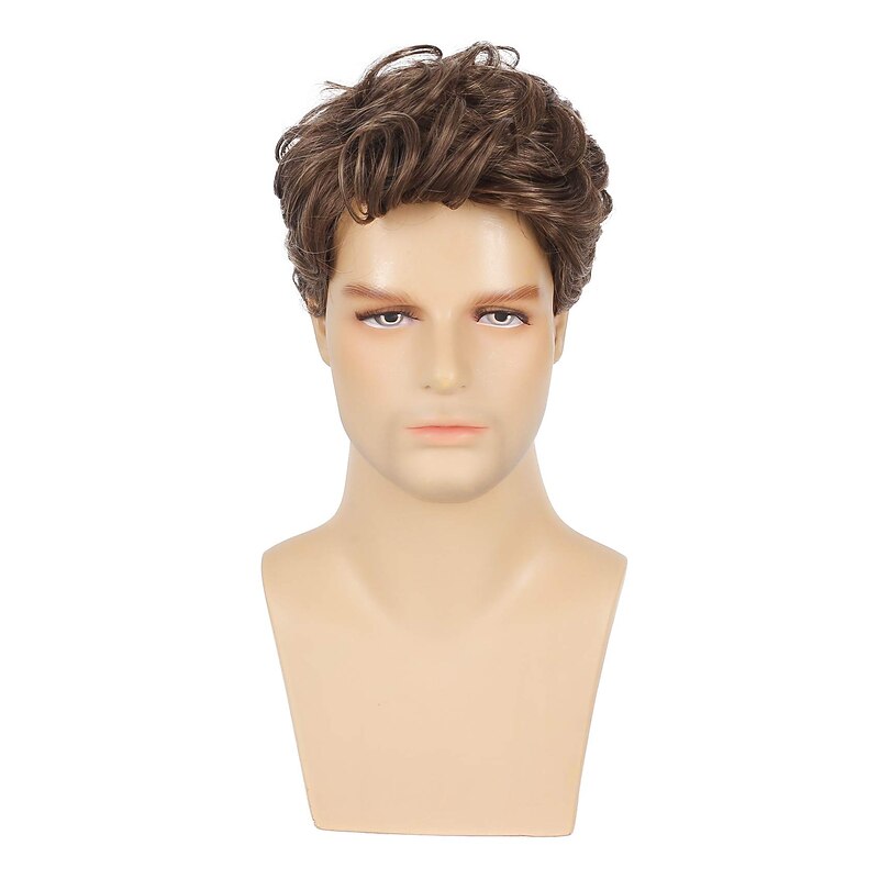 Brown Wigs for Men Synthetic Wig Curly Short Bob Wig Short Brown Synthetic Hair Men's Cosplay Party Fashion Brown2