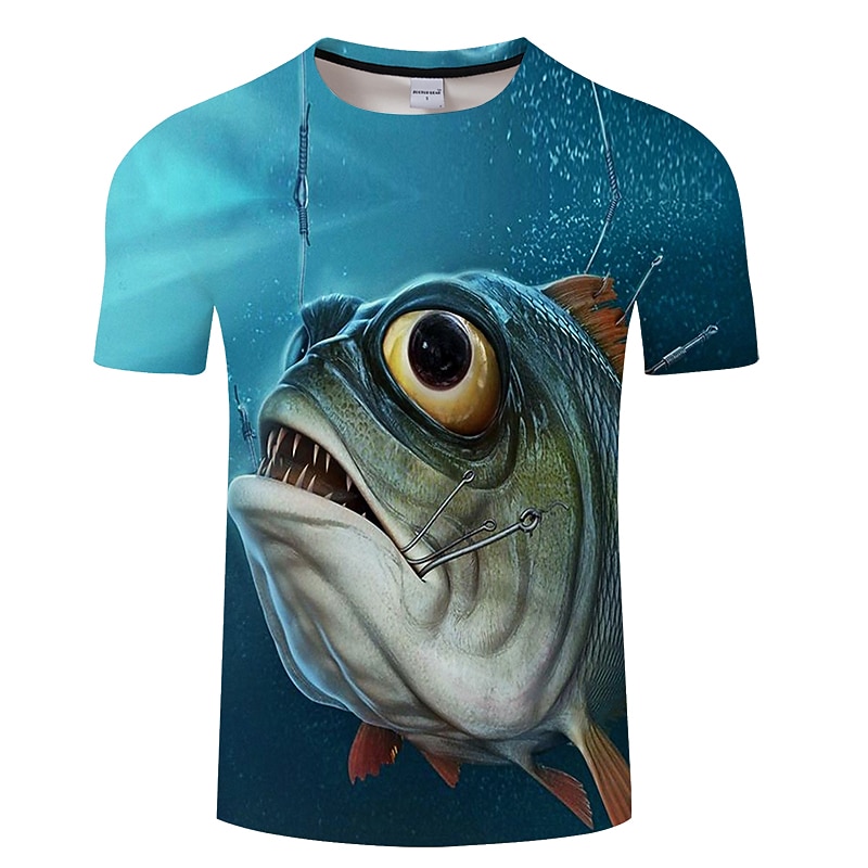 Men's Unisex Animal Graphic Prints Fish T Shirt Tee Funny T Shirts Short Sleeve T shirt 3D Print Crew Neck Shirt Designer Basic Big and Tall Casual Daily Holiday White Royal Blue Blue Clothing Apparel