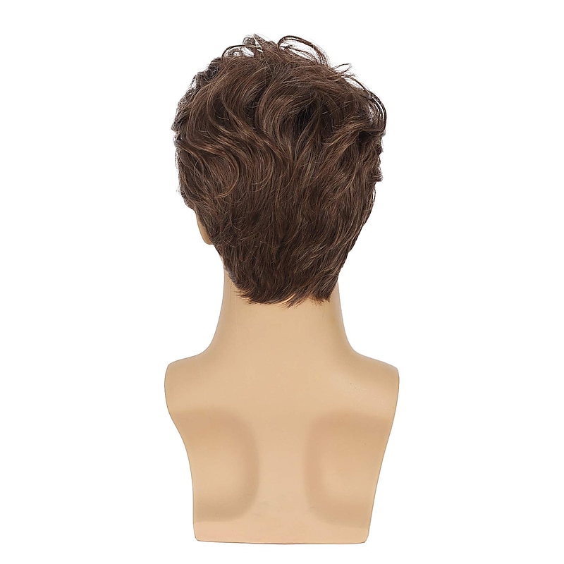 Brown Wigs for Men Synthetic Wig Curly Short Bob Wig Short Brown Synthetic Hair Men's Cosplay Party Fashion Brown3