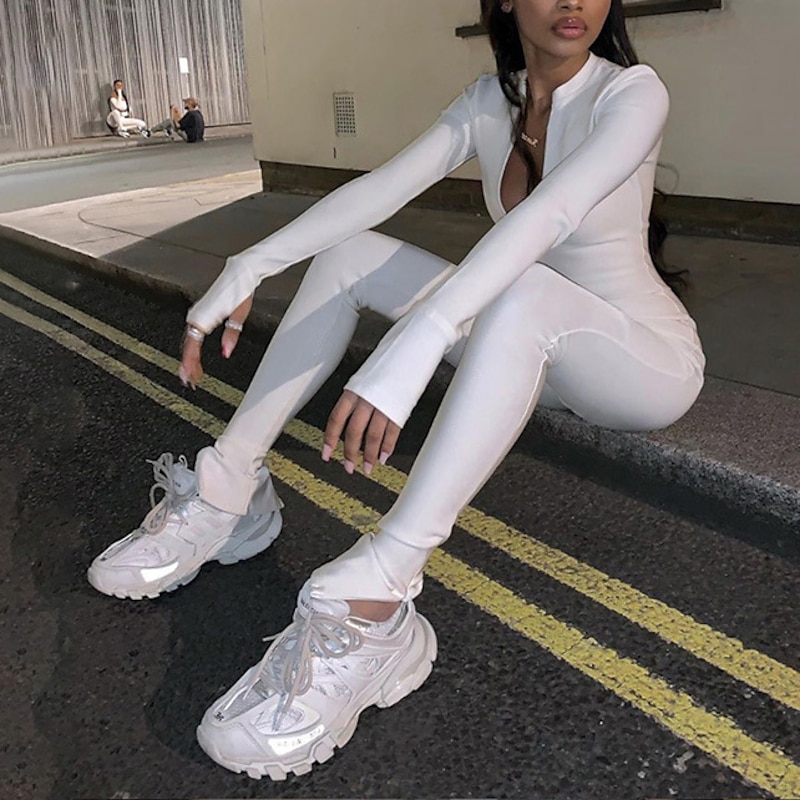 Women's Bodysuit Front Zipper High Neck Solid Color Sport Athleisure Bodysuit Clothing Suit Long Sleeve Breathable Moisture Wicking Soft Comfortable Exercise & Fitness Running Everyday Use Street