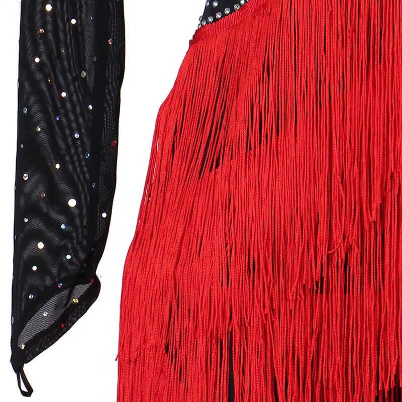 Latin Dance Dress Tassel Crystals / Rhinestones Women's Performance Long Sleeve Spandex4