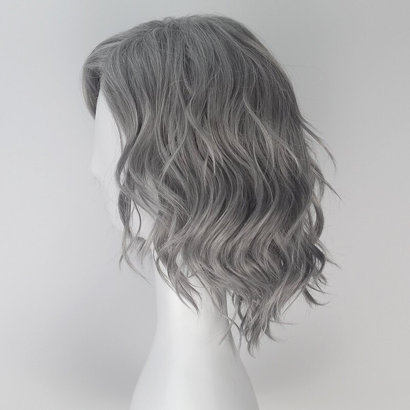 Unisex Short Wavy Volume Wavy Silver Gray Synthetic Cosplay Costume Wig Shoulder Long Halloween Hair4