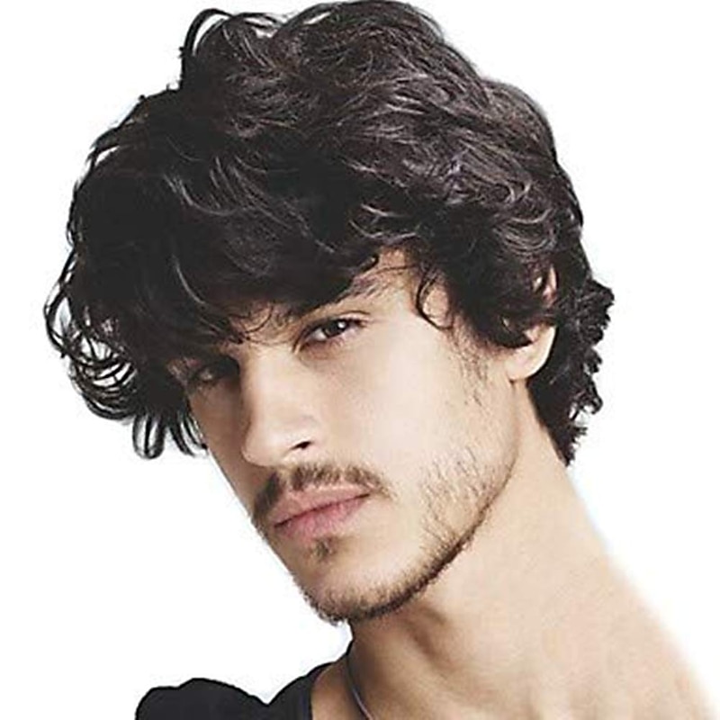 Men's Short Curly Hair Black Wig With Bangs Cosplay Halloween Costume Party Natural Hair Wig
