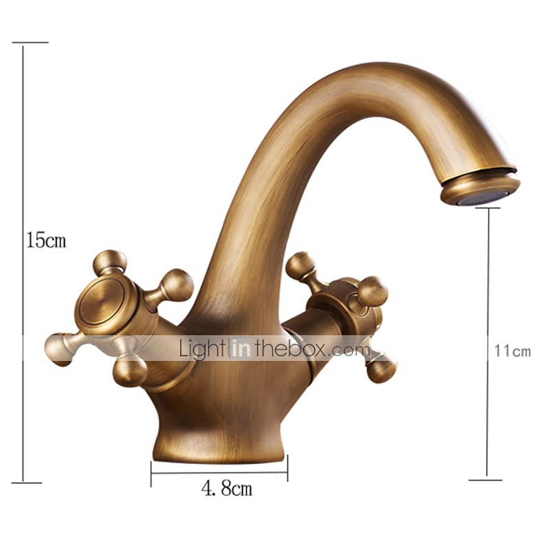 Bathroom Sink Faucet - Classic Antique Brass Centerset Two Handles One HoleBath Taps4