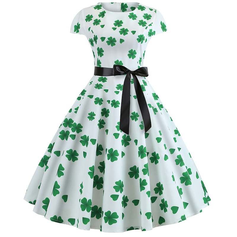 Retro Vintage 1950s Vacation Dress Flapper Dress Swing Dress Irish Shamrock Lucky Clover Fancy Dress Women's Masquerade Saint Patrick's Day Casual Daily Bachelorette Party Adults' Dress Homecoming