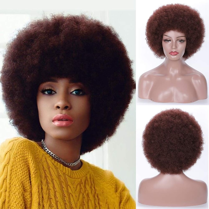 Brown Wigs for Women Light Brown Afro Wig for Black Women Puffy Light Brown Afro Wigs 70S Large Bouncy and Soft Natural Looking Wig Short Afro Kinky Curly Synthetic Wig (Brown)2