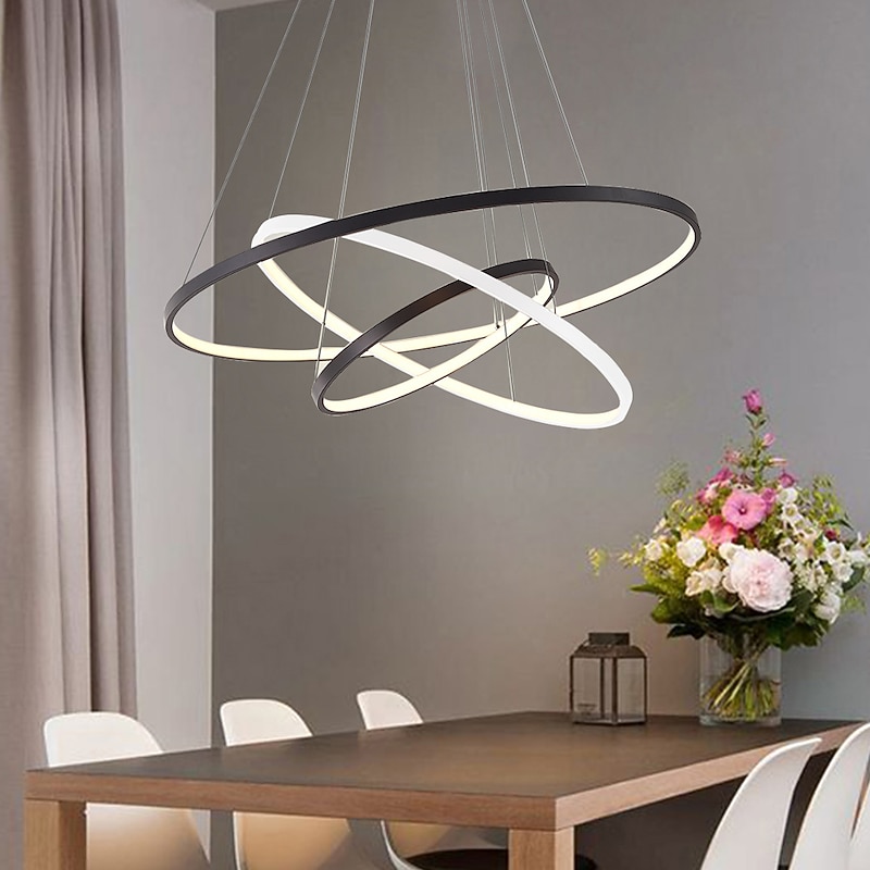3-Light 80/60/40/20 cm LED Pendant Light Metal Acrylic Ring Circle Design Dimmable Painted Finishes Modern 90W/113W 3-Rings 4-Rings ONLY DIMMABLE WITH REMOTE CONTROL4