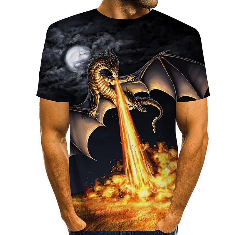 Men's Dragon Graphic Prints Shirt T Shirt Tee Short Sleeve T shirt 3D Print Round Neck Shirt Designer Casual Big and Tall Daily Holiday Black Summer Clothing Apparel S M L XL XXL 3XL