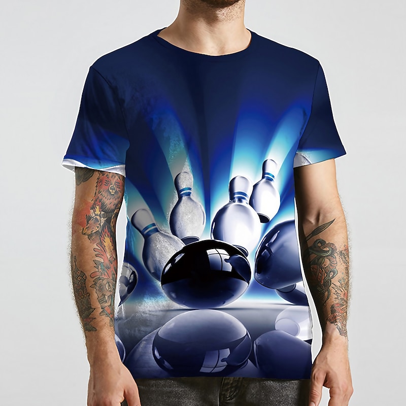 Men's Unisex Graphic Prints Bowling Ball T Shirt Tee Short Sleeve T shirt 3D Print Round Neck Shirt Designer Basic Big and Tall Casual Daily Blue Summer Clothing Apparel Plus Size S M L XL XXL 3XL