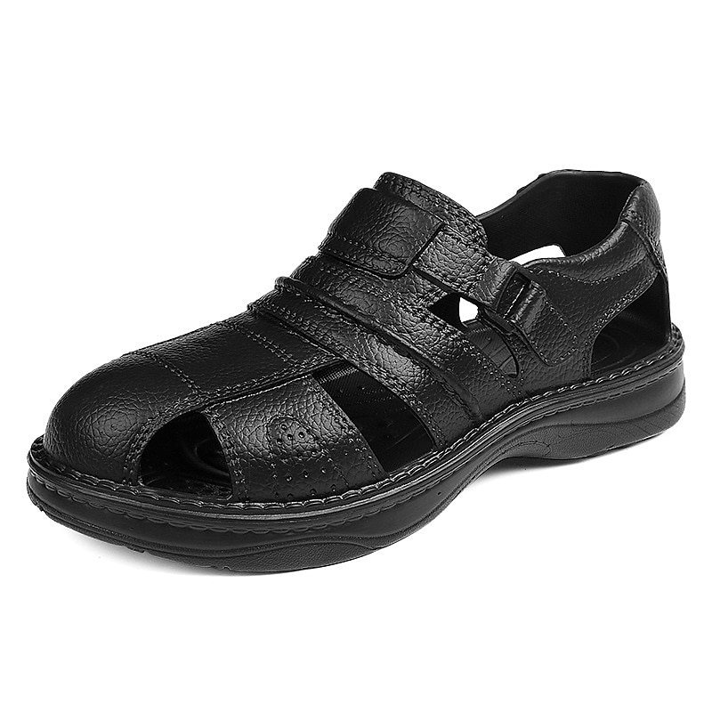 Men's Black Faux Leather Closed-Toe Sandals with Adjustable Straps for Casual and Outdoor Wear2