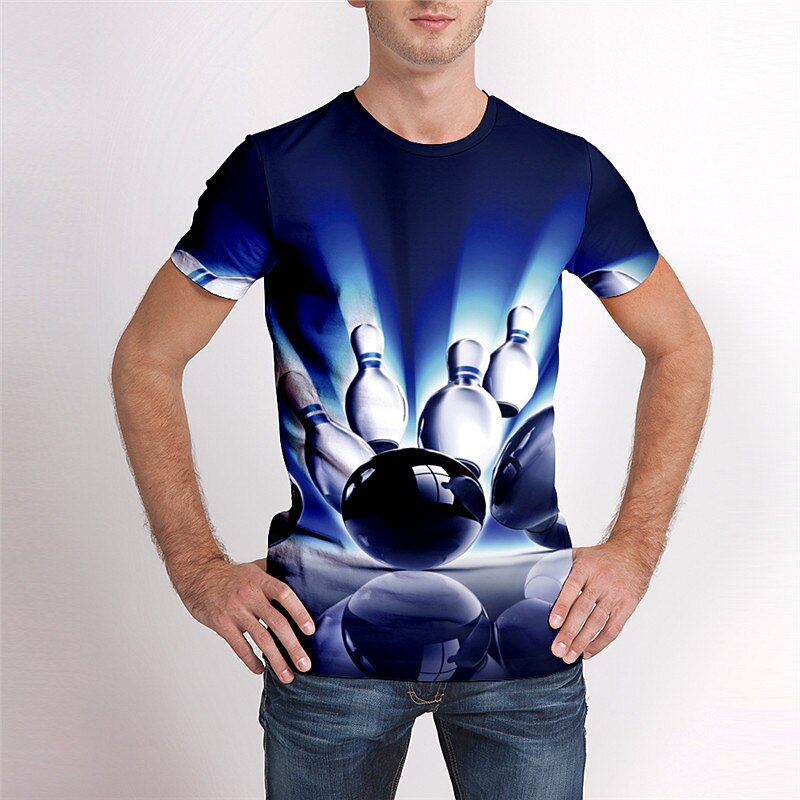 Men's Unisex Graphic Prints Bowling Ball T Shirt Tee Short Sleeve T shirt 3D Print Round Neck Shirt Designer Basic Big and Tall Casual Daily Blue Summer Clothing Apparel Plus Size S M L XL XXL 3XL2