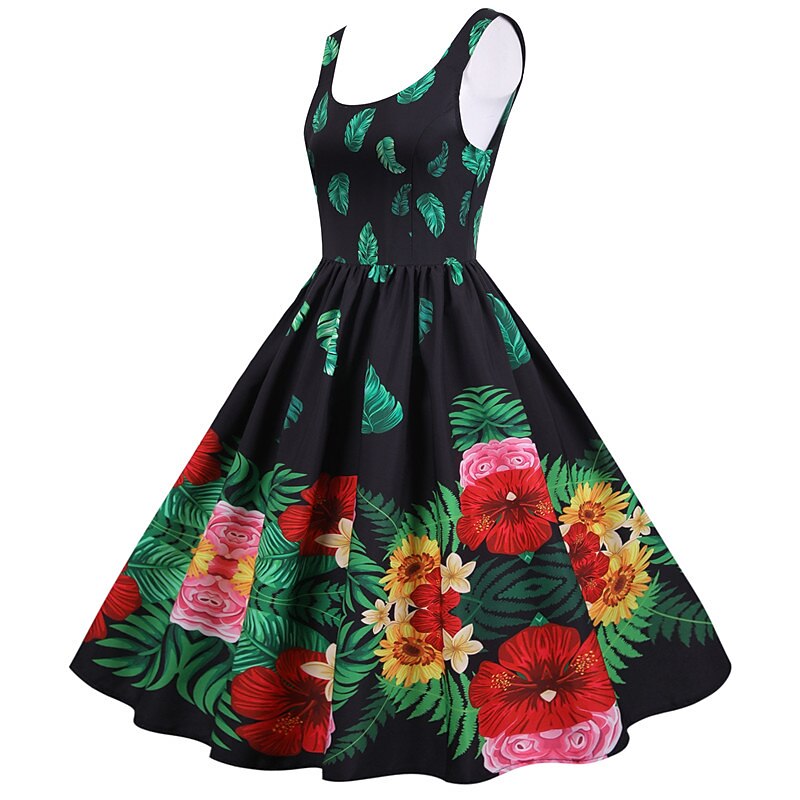 Retro Vintage 1950s Cocktail Dress A-Line Dress Floral Dress Flare Dress Fancy Dress Women's Carnival Masquerade Mexico's Independence Day Cinco de Mayo Fiesta Bachelorette Party Adults' Dress3