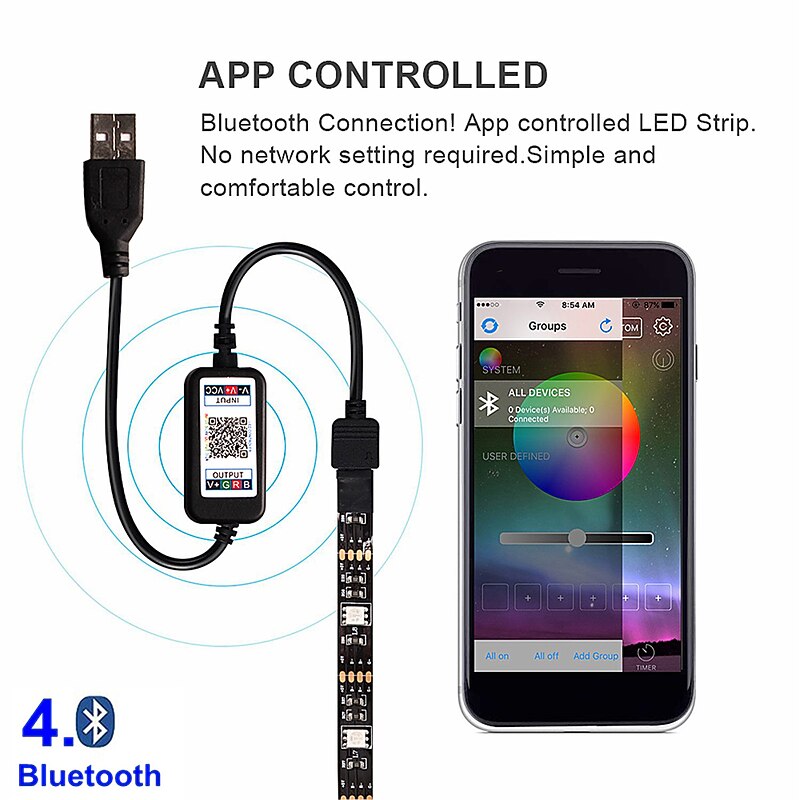 3m 9.8ft LED USB Strip Light TV Backlight RGB Color Changing Smart APP Bluetooth Control Music Sync SMD 5050 Home Party Holiday Décor2
