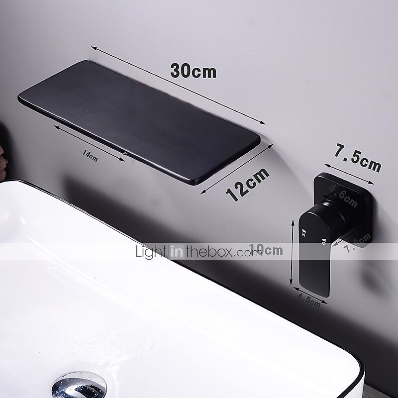 Wall Mount Bathroom Sink Mixer Faucet Brass, Waterfall Basin Taps Wall Mounted Single Handle One Hole Tap with Hot and Cold Hose Black White Electroplated4