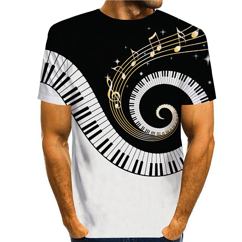 Music Festival Men's 3D Musical Instrument Shirt T Shirt Tee Short Sleeve T shirt 3D Print Round Neck Shirt Designer Casual Big and Tall Daily Holiday Black-White Summer Clothing Apparel S M L XL XXL