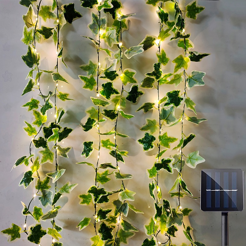 Outdoor Solar String Light Solar LED String Lights 8 Modes Outdoor Light Waterproof 2M Leaf Fairy 20LEDs Warm White Christmas New Year Party Garden Home Decoration LED Solar Garden Light