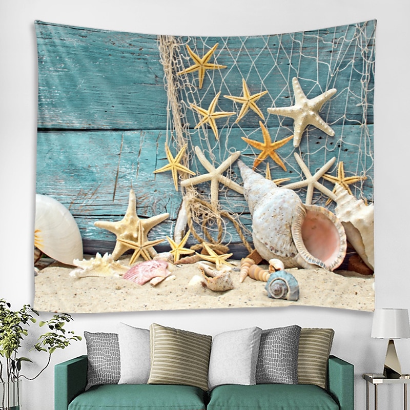 Beach Wall Tapestry Wall Hanging Art Deco Blanket Curtain Hanging at Home Bedroom Living Room Decoration Starfish Fishing Net4