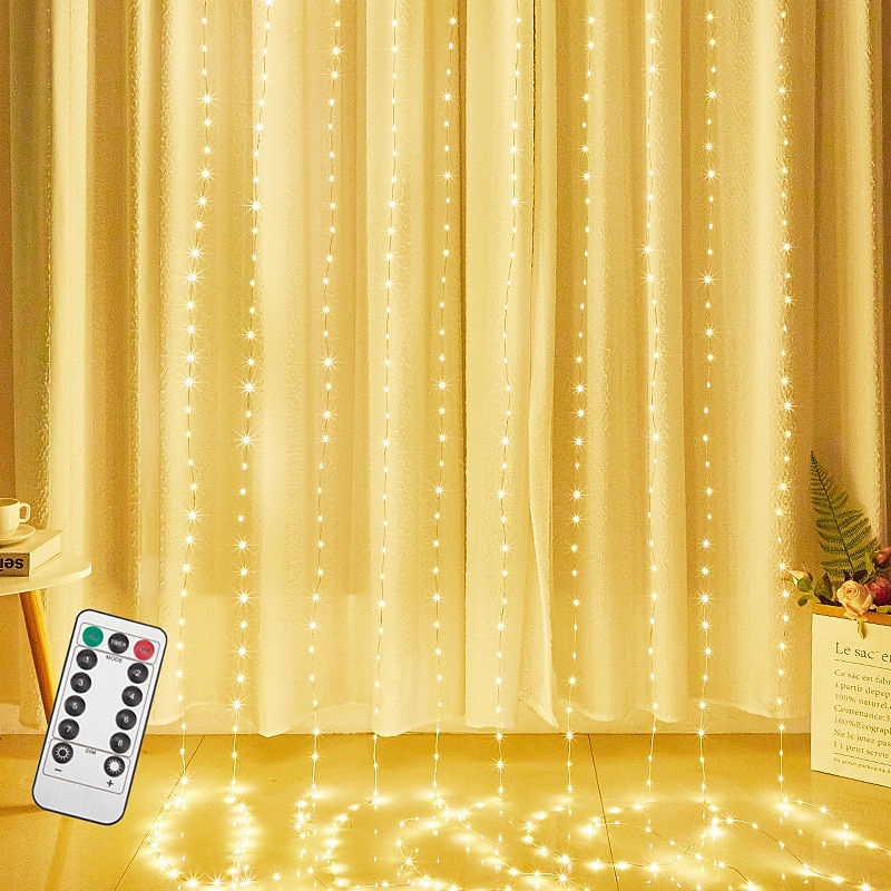 Elegant Wedding Party Reception 3M x 2M LED Curtain String Lights – 200 LEDs with USB & Remote Control for Valentine's & Home Decoration2