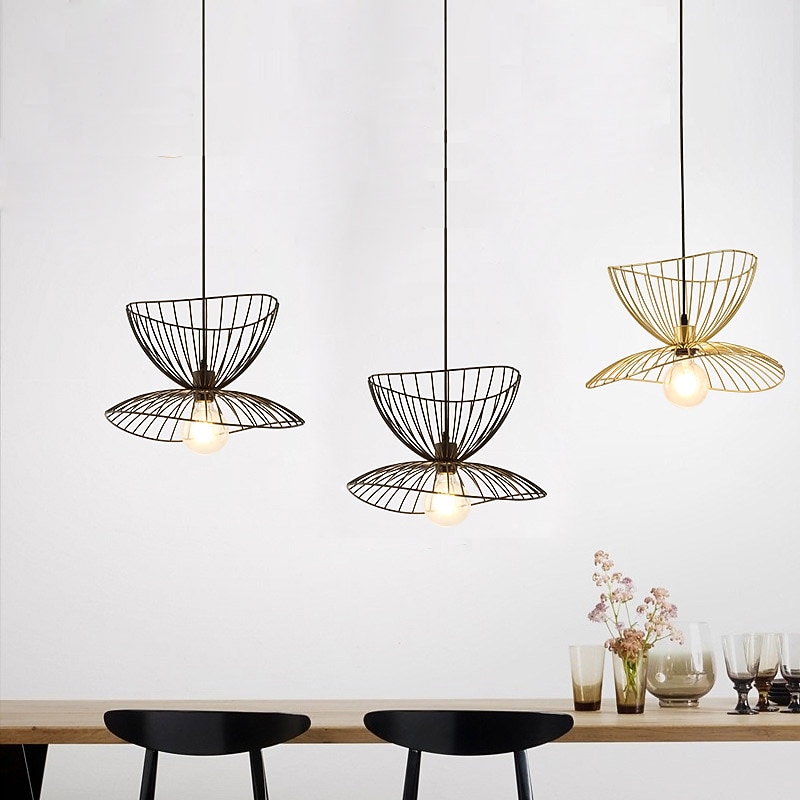 LED Pendant Light Bedside Light Black Gold 45 cm Retro Pendant Light Metal Vintage Style Iron Hat Painted Bedroom Dining Room Living Room Lights DIY Lights