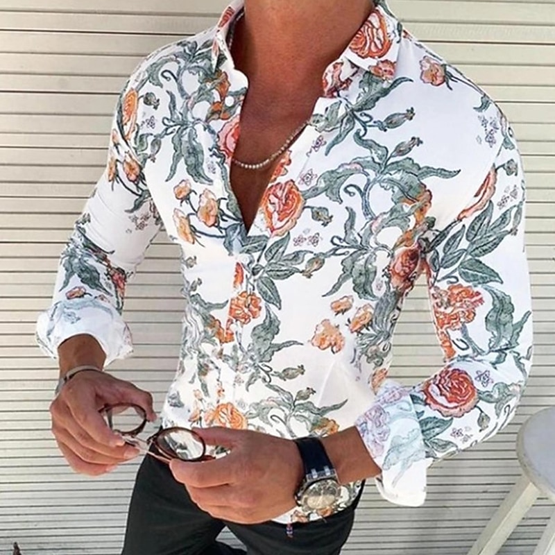 Men's Floral Shirt Button Up Shirt Long Sleeve Fashion Designer Casual Casual Daily Holiday Spring & Summer Turndown Button-Down Black White Yellow Red Navy Blue