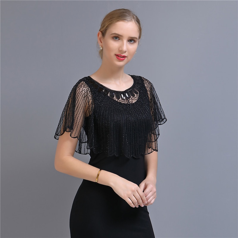 Vintage 1920s The Great Gatsby Party Costume Masquerade Shawls The Great Gatsby Wedding Guest Sequins Beads Sequin Fancy Dress Women's Wedding Party Wedding Guest Adults' Shawl Spring & Summer