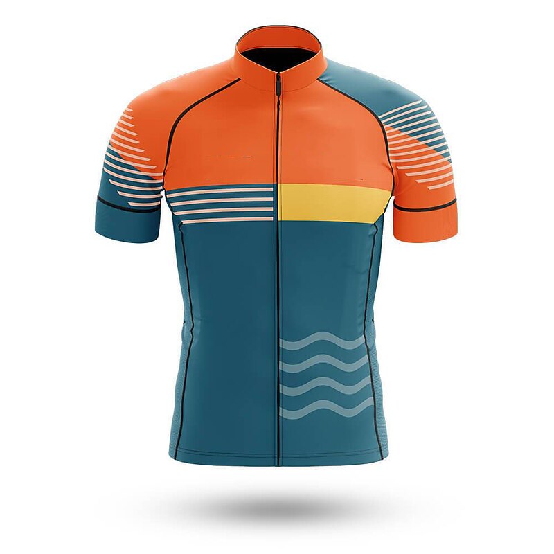 Men's Cycling Jersey with Bib Shorts Short Sleeve Mountain Bike MTB Road Bike Cycling Orange Bike Clothing Suit 3D Pad Breathable Quick Dry Back Pocket Polyester Spandex Sports Lines / Waves Funny3
