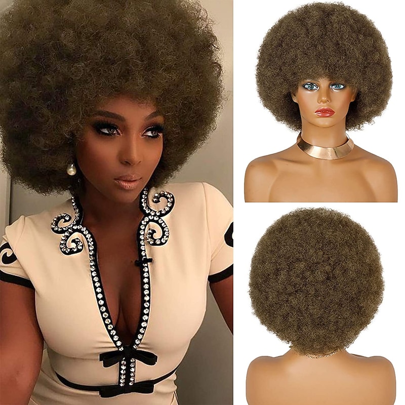 Brown Wigs for Women Light Brown Afro Wig for Black Women Puffy Light Brown Afro Wigs 70S Large Bouncy and Soft Natural Looking Wig Short Afro Kinky Curly Synthetic Wig (Brown)