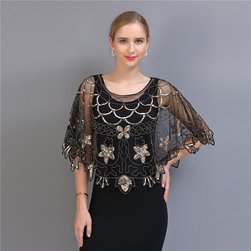 Roaring 20s 1920s The Great Gatsby Party Costume Masquerade Halloween Costumes The Great Gatsby Wedding Guest Sequins Sequin Fancy Dress Women's Wedding Party Wedding Guest Adults' Shawl Homecoming