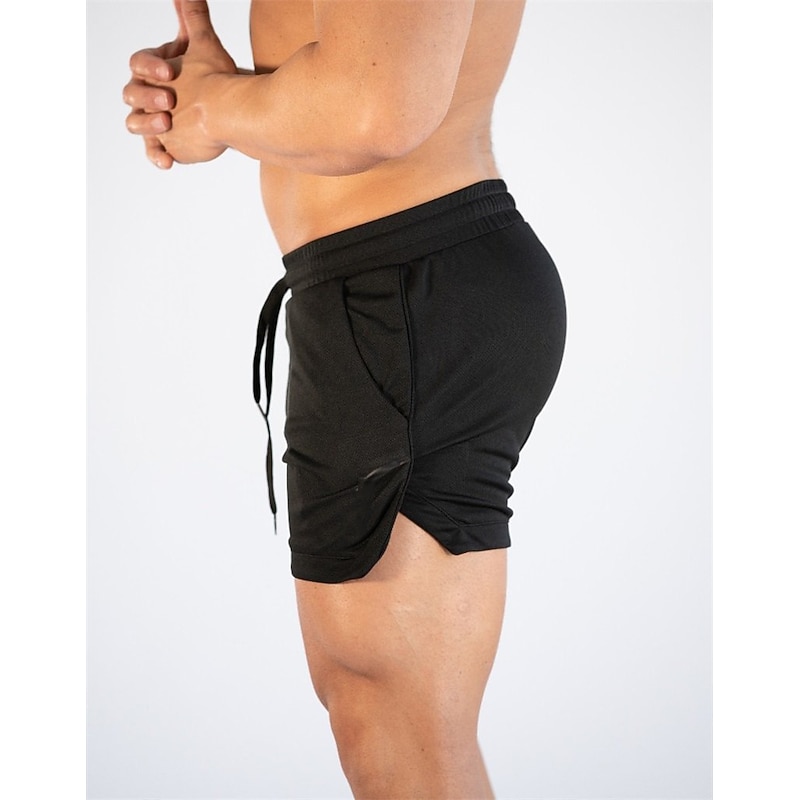 Men's Athletic Shorts 3 inch Shorts Workout Shorts Short Shorts Running Shorts Drawstring Sporty Solid Colored Breathable Quick Dry Short Fitness Gym Sports Sports & Outdoors Black White Micro-elastic3