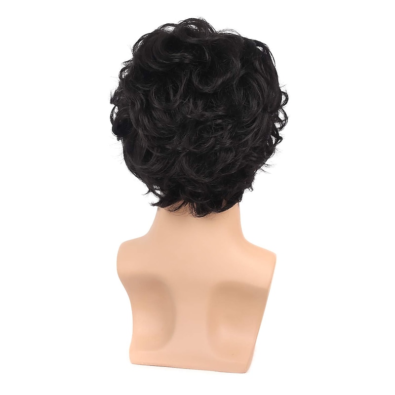 Men's Short Curly Hair Black Wig With Bangs Cosplay Halloween Costume Party Natural Hair Wig4