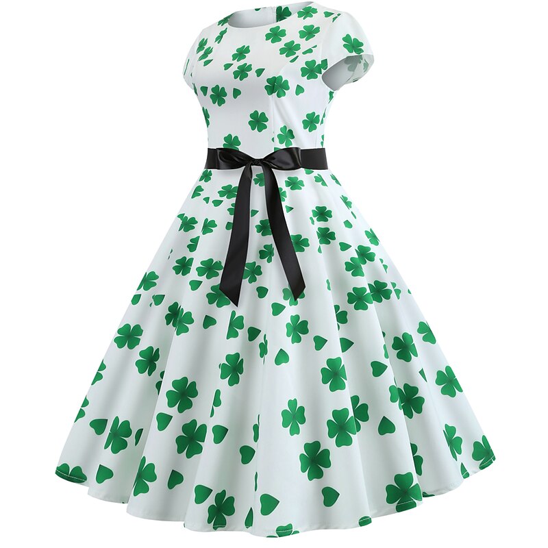 Retro Vintage 1950s Vacation Dress Flapper Dress Swing Dress Irish Shamrock Lucky Clover Fancy Dress Women's Masquerade Saint Patrick's Day Casual Daily Bachelorette Party Adults' Dress Homecoming2