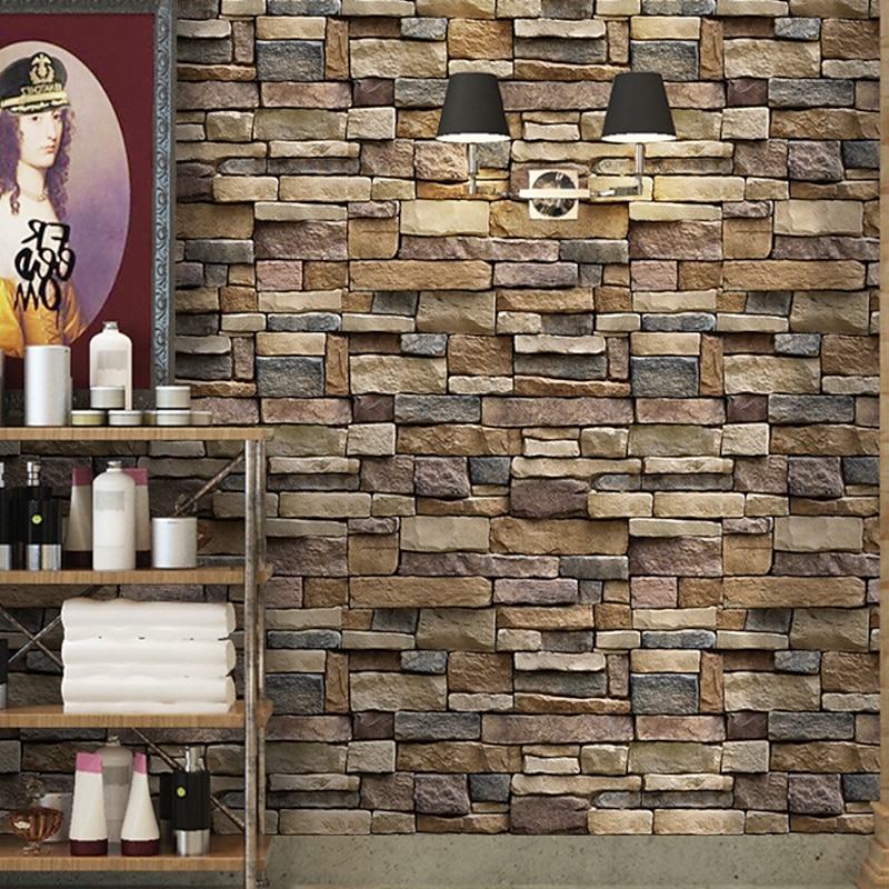 Cool Wallpapers Wall Mural 3D Brick Wallpaper for Walls Wall Covering Sticker Film Peel and Stick Removable Brown Vinyl PVC Home Décor 1000x45cm/393.7''x 17.72''4