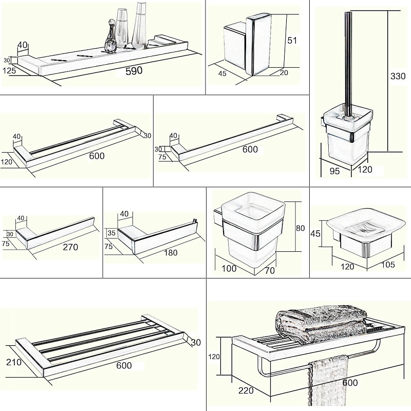 Multifunction Bathroom Accessory 1pc Include Towel Bar/Robe Hook/Towel Rack/Toothbrush Holder/Soap Dishes and Bath Shelf Stainless Steel Wall Mounted Matte Black2